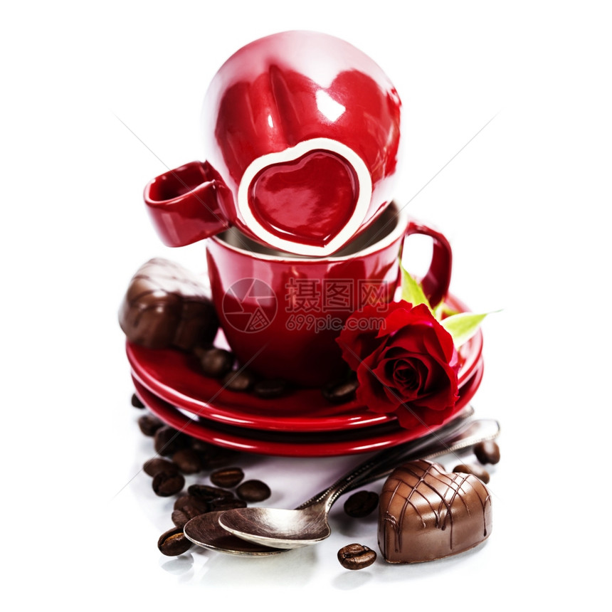 情人节卡用于情人节的巧克力和咖啡图片