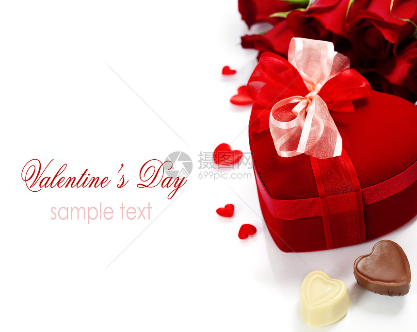 以玫瑰和礼物盒的情人节组成白对易移动样本文图片