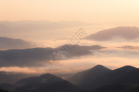 清晨雾中的山丘图片