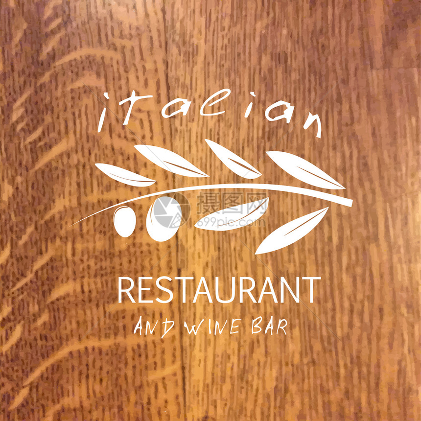 木制背景的餐馆标志矢量图EPS8图片