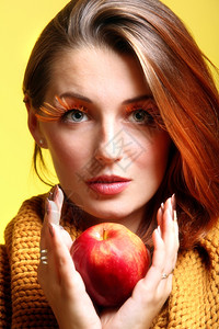 红苹果女时尚装女新鲜孩迷人的眼睫毛秋色图片
