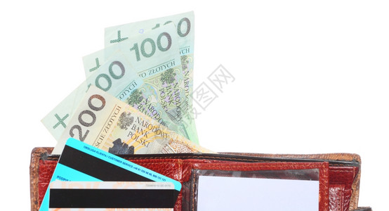 货币纸抛光兹罗提钞票白背景孤立的信用卡图片