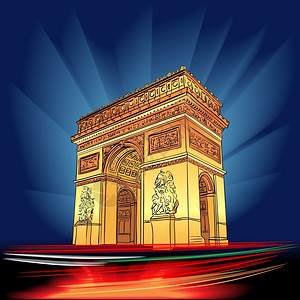 香榭丽舍大街法国巴黎晚上插画