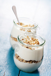健康早餐含混血酸奶健康和饮食概念图片