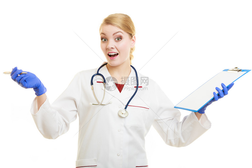 医生用剪贴板和笔隔离医保图片
