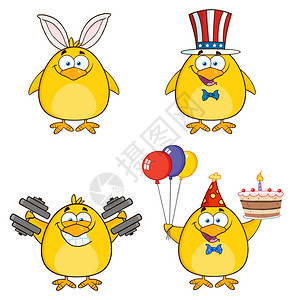 猫头鹰卡通气球卡通可爱的黄色小鸡插画