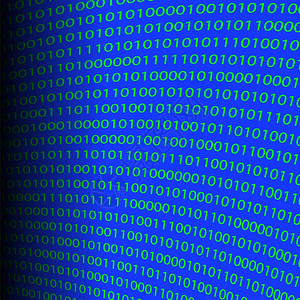 蓝背景上的二进制计算机代码发光的高清图片素材