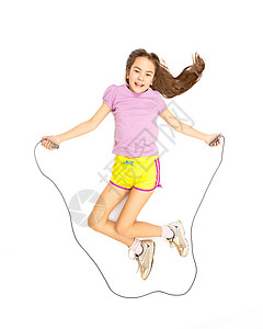 相片的可爱活跃女孩跳绳跃的照片图片