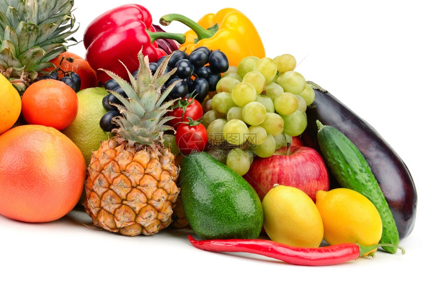 白背景上的水果和蔬菜图片