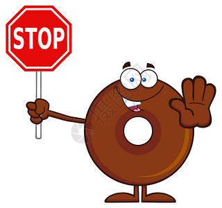 巧克力味甜圈卡通字符持有停止信号背景图片