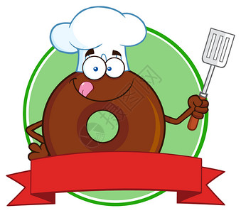 巧克力厨师甜圈卡通字符标签图片