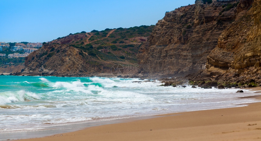 阿尔加夫葡萄牙欧洲大西洋海岸浪图片