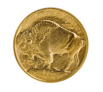 美国金牛城硬币的反面金子纯白背景的金子图片