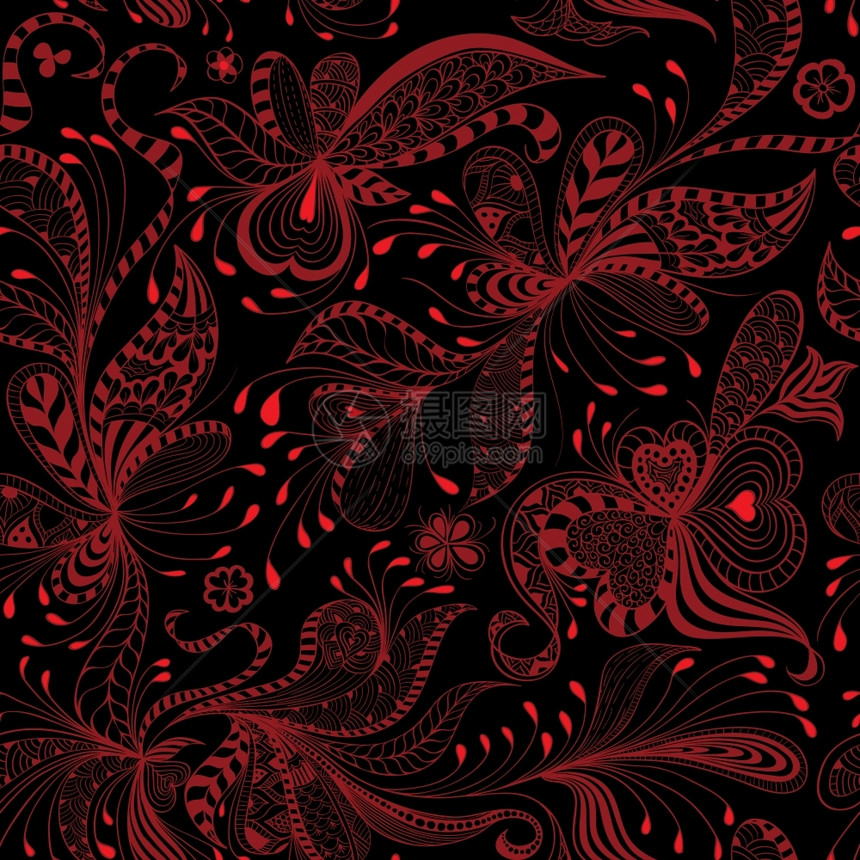 螺旋面团的无缝黑色和红模式图片