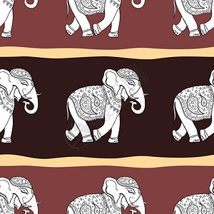 大象无缝模式族裔背景手绘制矢量模式图片