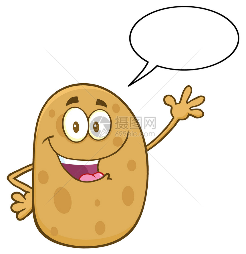充满言语泡的快乐马铃薯卡通特征图片