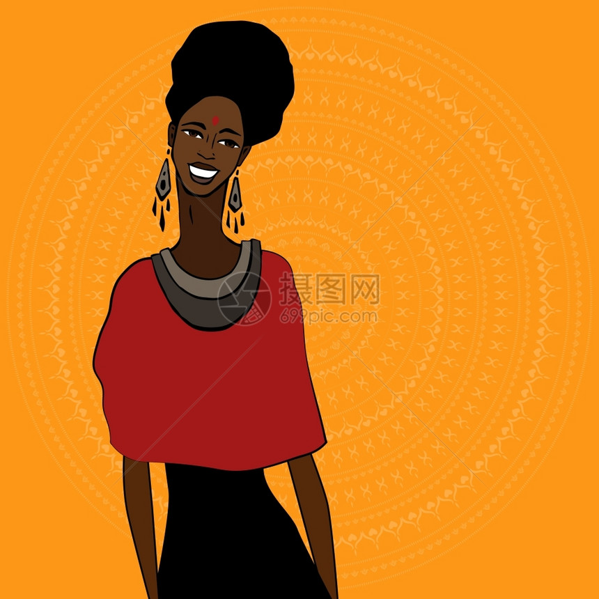 美丽的非洲妇女概况手画种族图解图片
