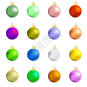 在白背景上孤立的多彩圣诞玻璃球收藏彩色玻璃球收藏图片
