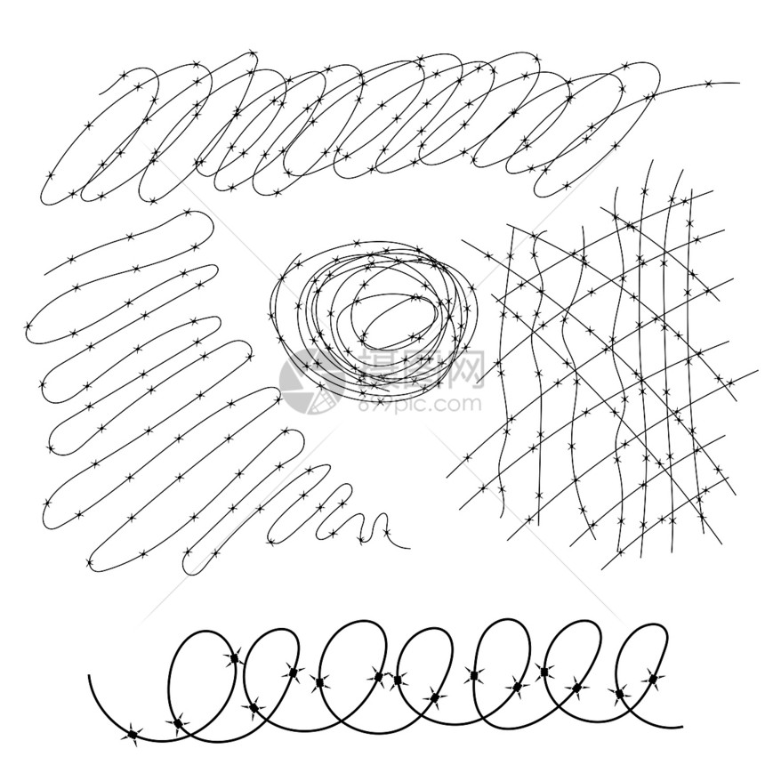 在白背景上孤立的Barbed线设置carbed线设置图片