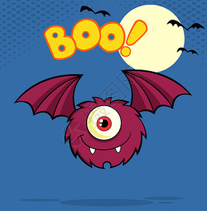 红色万圣节蝙蝠有趣的可爱怪兽插画