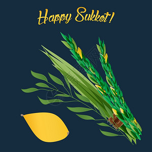 金煌芒果四种物棕榈树柳柠檬象征犹太节日Sukkot的象征插画