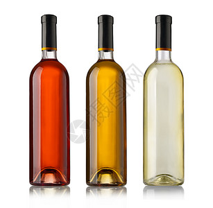 在白色背景上隔离的一套葡萄酒瓶子背景图片