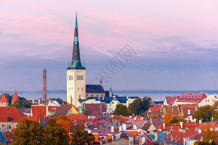 圣让浸信会爱沙尼亚塔林中世纪老城和圣奥拉夫浸礼会的空中城市风景背景
