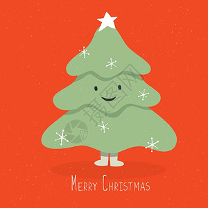 快乐和微笑圣诞树字符矢量漫画插图图片