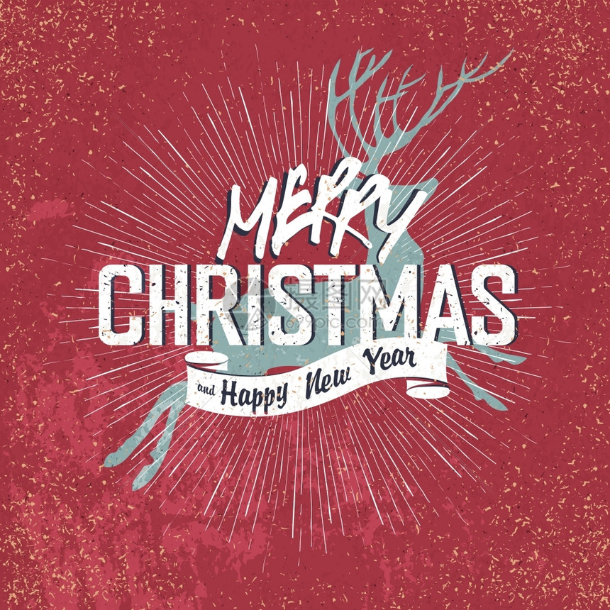 圣诞快乐新星红年背景的圣诞鹿轮长与圣诞鹿合写红年背景的圣诞鹿双轮长图片
