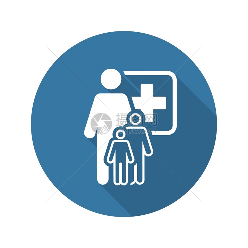 小儿科和医疗服务图标带有阴影平面设计孤立小儿科和医疗服务图标平面设计图片