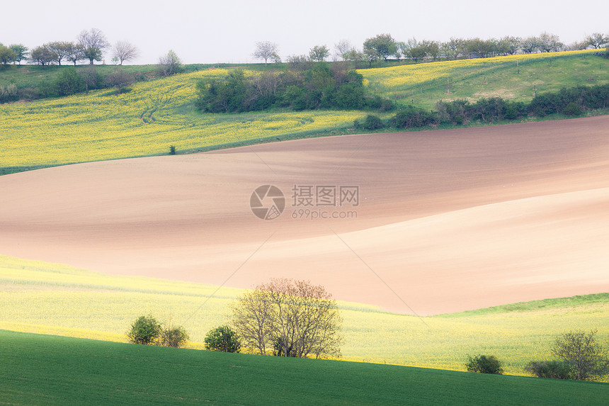 日落时山和田地滚动图片