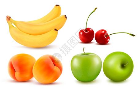 绿色香蕉新鲜多彩水果组矢量图示插画
