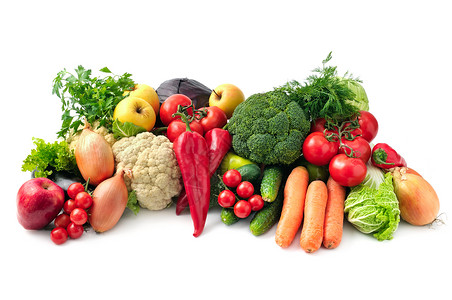 白种背景下孤立的新鲜水果和蔬菜饮食高清图片素材