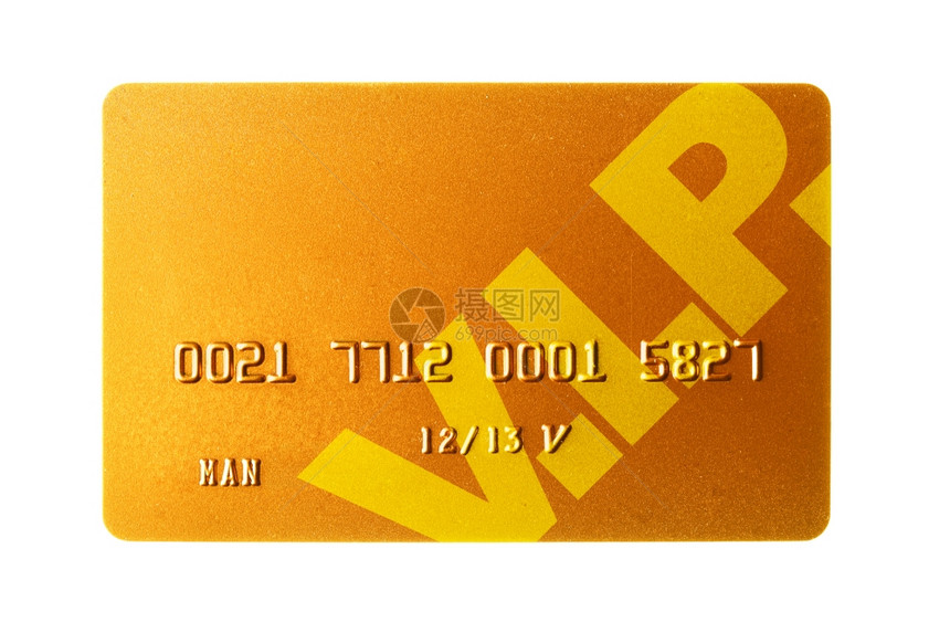 在白色背景上隔开的金信用卡图片