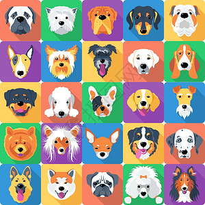 巴郎山无缝模式配有狗的平板设计矢量无缝背景配有狗的图标平板设计插画