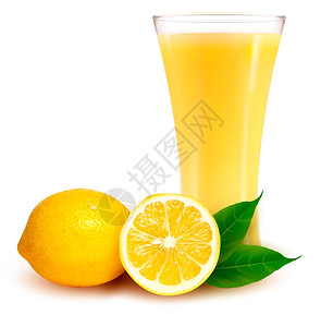 新鲜柠檬和杯子加果汁矢量插图图片