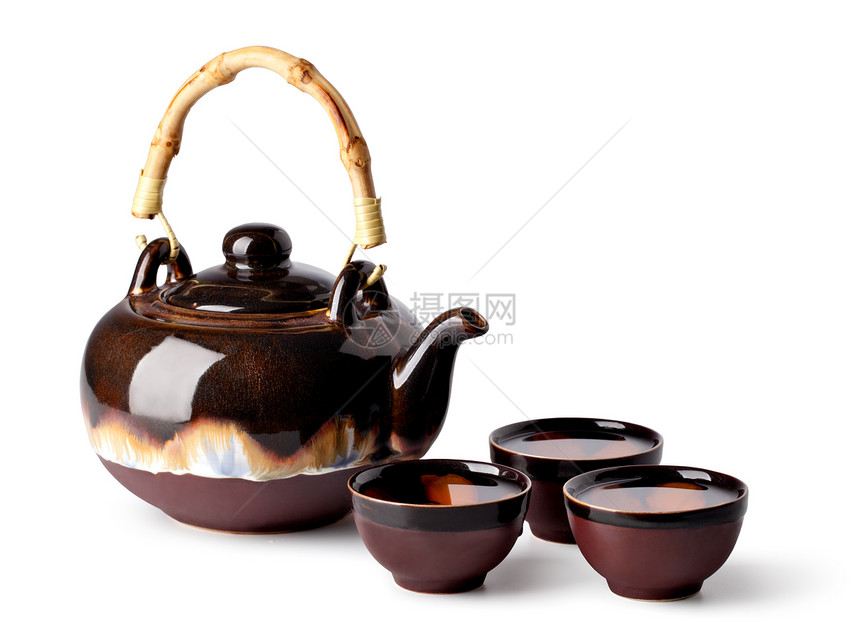 茶杯和壶白色背景的茶杯和壶图片