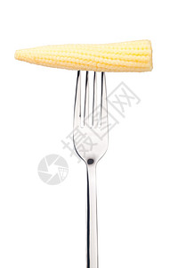 玉米宝在叉口上孤立白色背景上背景图片