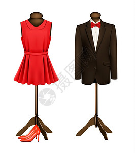 穿红礼服女人一身西装和红高跟鞋的模特儿上正式礼服矢量体插画