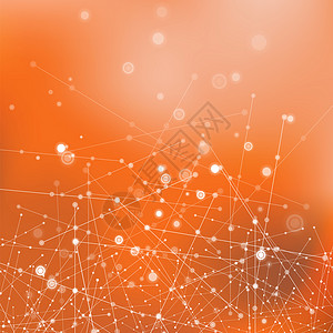 棱角分明具有粒子的橙色技术背景分子结构遗传和化学合物通信概念空间和星座背景