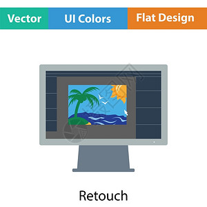 监视屏幕上的照片编辑器图标平面彩色设计矢量插图图片