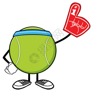 网球无面卡通马斯科特字符戴泡沫手指图片
