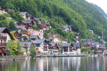 奥地利HallstattHallstat村的经典景象景观高清图片素材