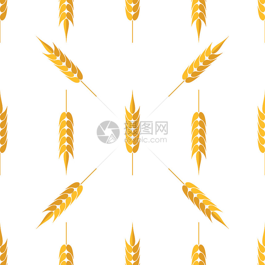 无缝小麦模式白色背景上孤立的一组耳无缝小麦模式图片
