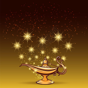 雾霾星星素材金色闪光灯和阿拉丁金色闪光和阿拉丁魔术背景矢量插画