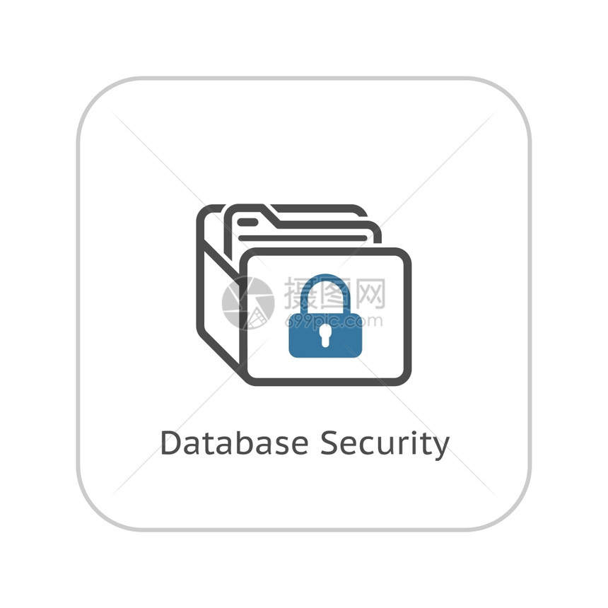 数据库安全图标平面设计带有数据库和挂锁的安全概念孤立的说明App符号或UI元素图片