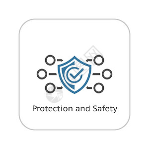 保护及安全图标平面设计有盾牌的安保概念孤立说明应用符号或UI元素背景图片