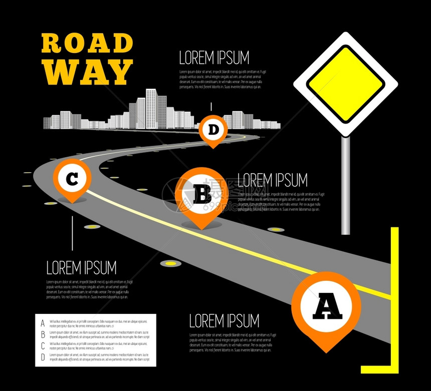 道路图设计信息黑色矢量插图图片