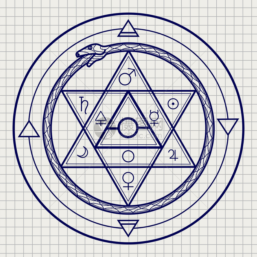 笔记本页面上的神秘占星符号笔记本页面上的神秘占星符号带有炼金元素和乌龙矢量图示图片