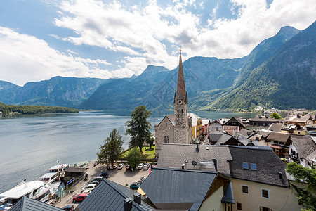 奥地利HallstattHallstat村的经典景象浪漫的高清图片素材